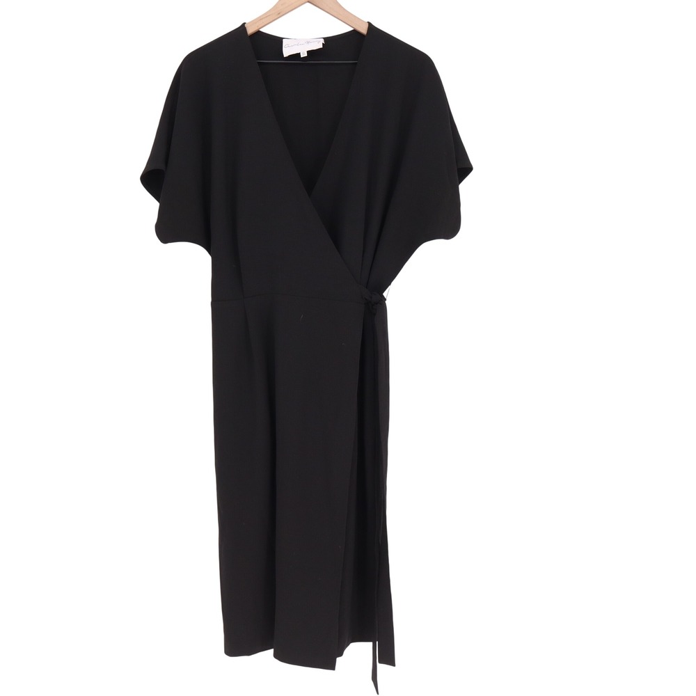 Charles Henry Dress Womens XL Wrap Midi Black V-Neck Short Sleeve Excellent